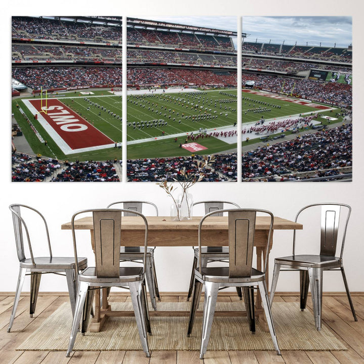 Aerial view wall art of Lincoln Financial Field during a Temple Owls game.