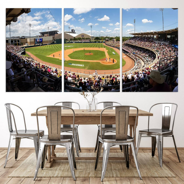 A baseball stadium under a blue sky, capturing the energy of The Texas A&M Aggies Athletics Kyle Field Wall Art.