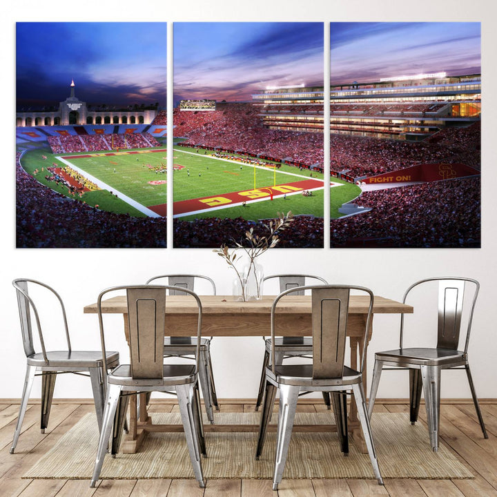 The University of Southern California USC Trojans Football Team Print - Los Angeles Memorial Coliseum Stadium Wall Art Canvas Print