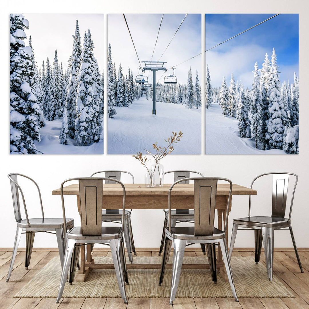 Winter Ski Lift Landscape Wall Art | Snowy Mountain Adventure | Framed and Ready to Hang | Perfect for Cabin Wall Art, Farmhouse Decor