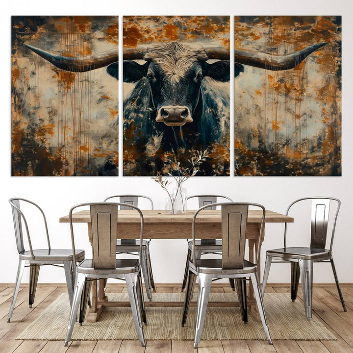 Abstract Longhorn Bull Wall Art | Rustic Western Wall Decor | Framed and Ready to Hang | Ideal for Farmhouse, Lodge, and Barn Decor