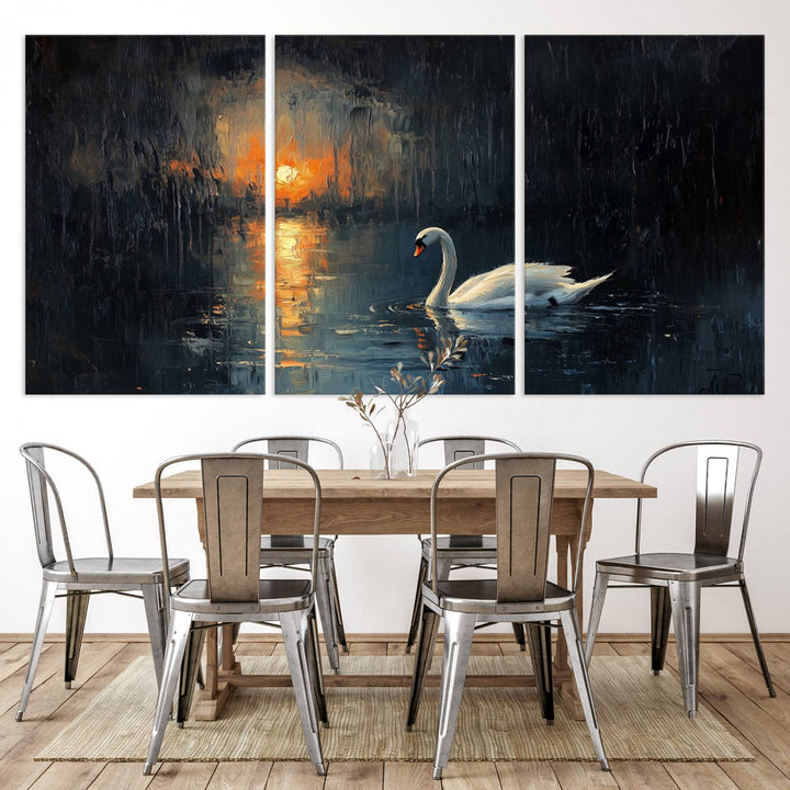 Abstract Swan on Water Wall Art Canvas Print - Elegant Nature Scene for Modern Home Decor