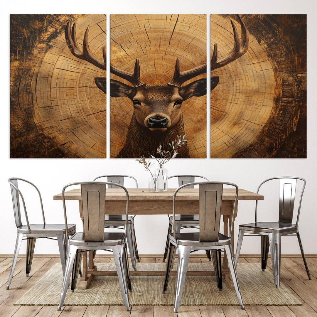 Deer Wall Art Canvas Print | Ready to Hang Canvas Print of a Stag with Rustic Tree Rings | Perfect for Farmhouse Wall Decor, Cabin Wall Art