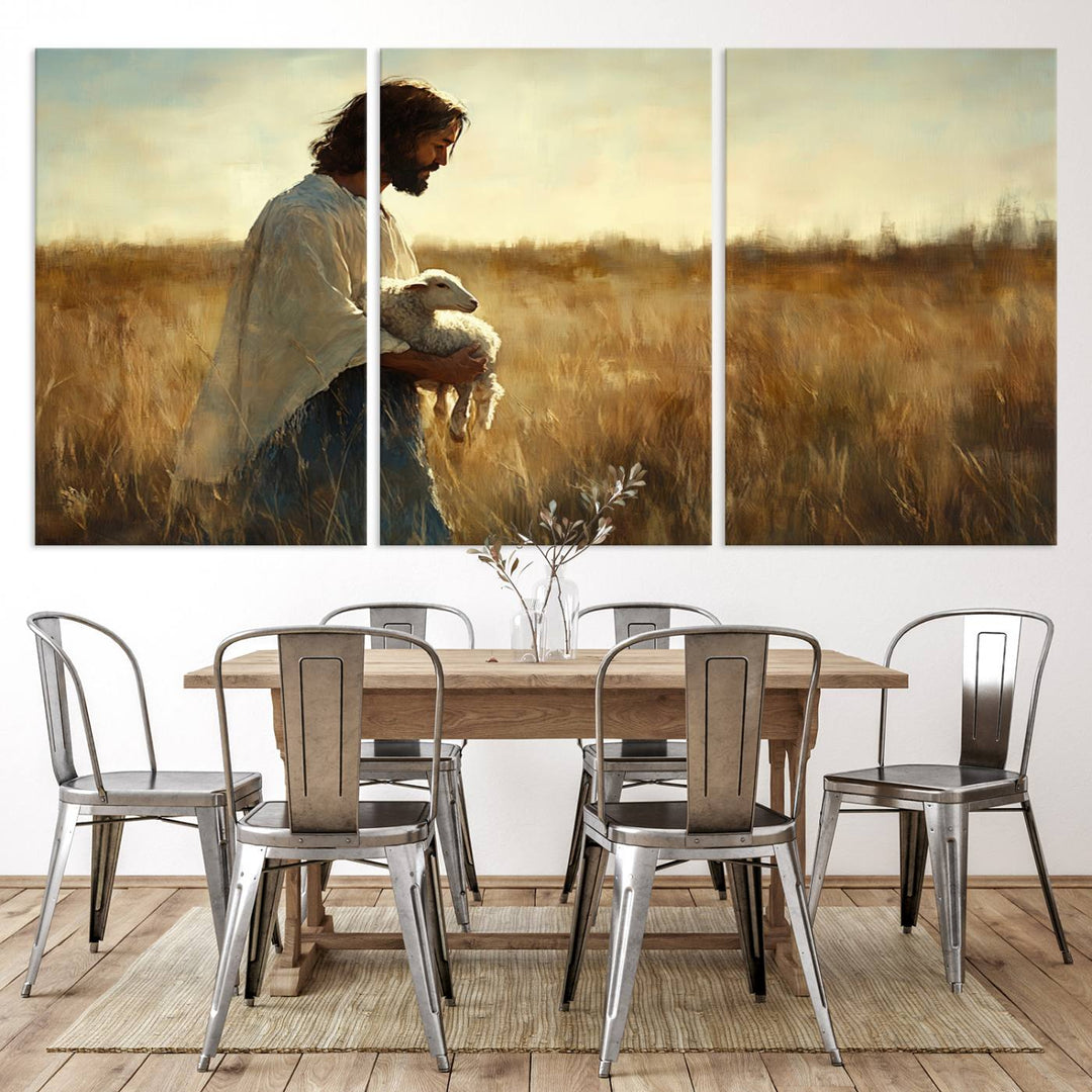 Jesus the Good Shepherd Wall Art Canvas Print - Inspirational Christian Religious Print for Prayer Room Decor