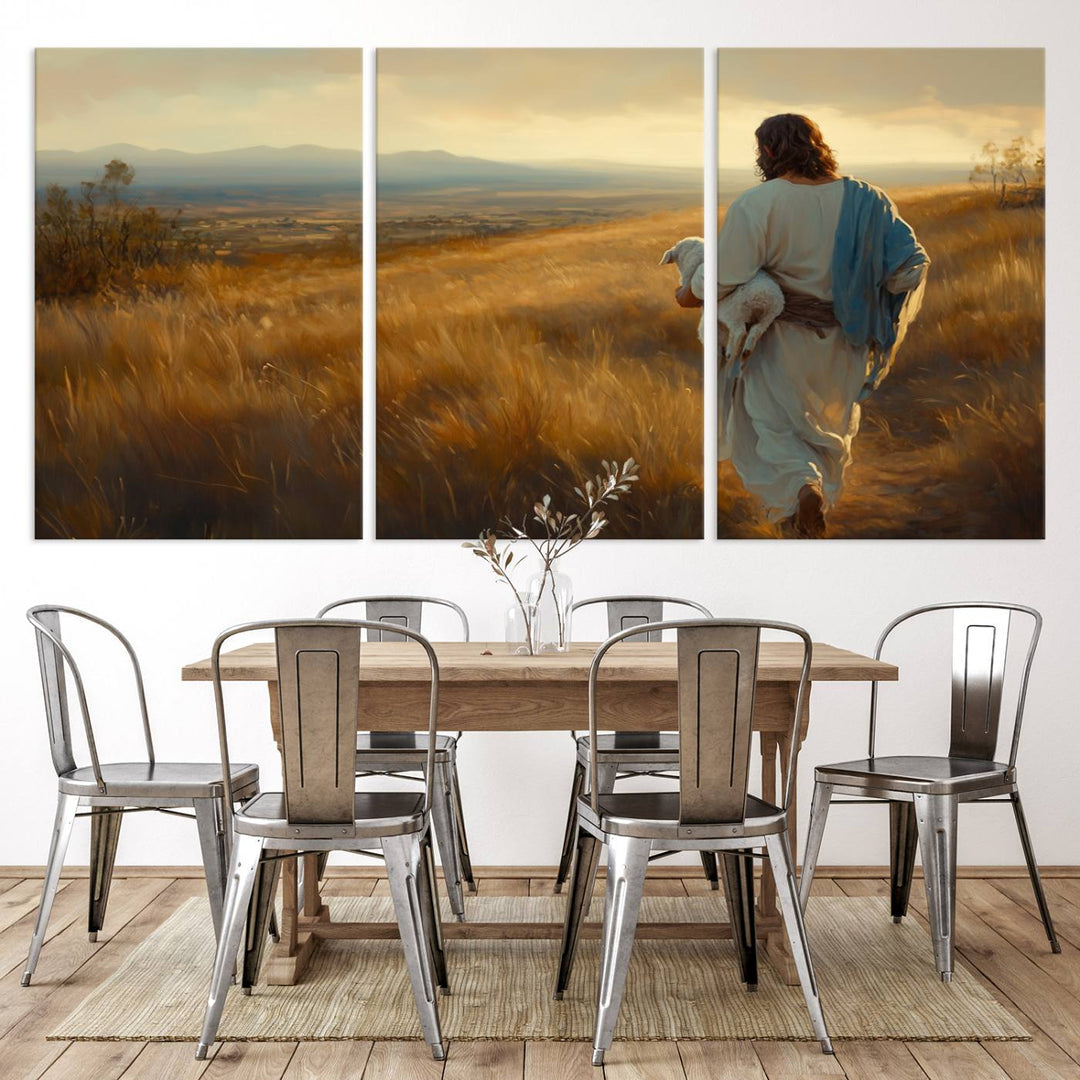 Jesus the Good Shepherd Wall Art Canvas Print - Inspirational Christian Religious Print for Prayer Room Decor