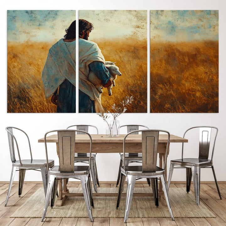 Jesus the Good Shepherd Wall Art Canvas Print - Inspirational Christian Religious Print for Prayer Room Decor