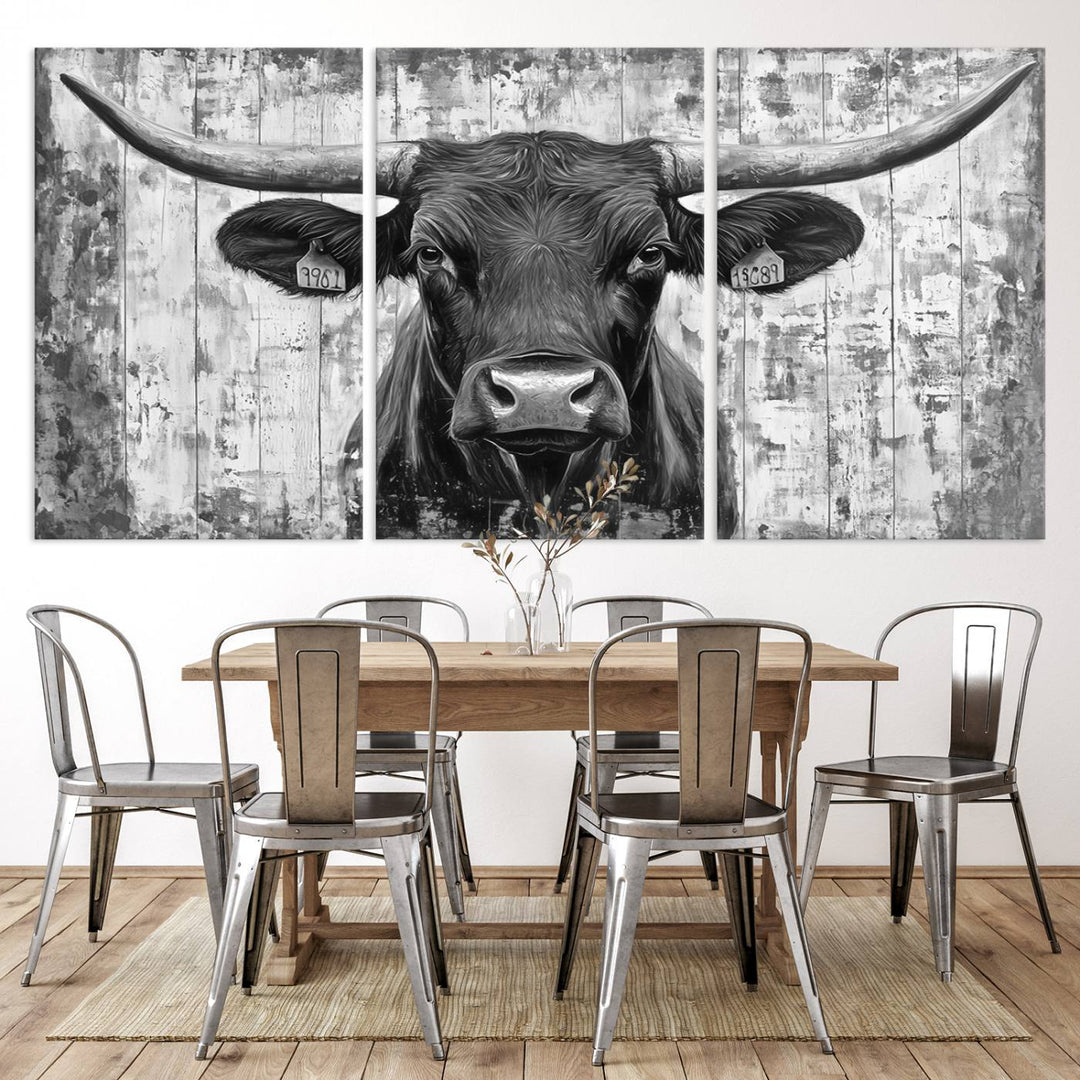 Abstract Longhorn Bull Wall Art Canvas Print - Rustic Texas Western Cow Artwork