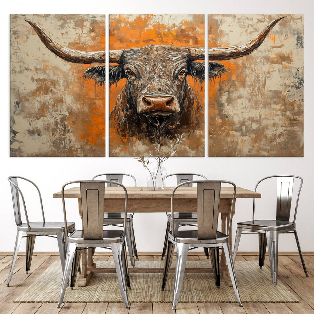 Abstract Cow Longhorn Bull Wall Art Canvas Print - Rustic Texas Western Cattle Artwork