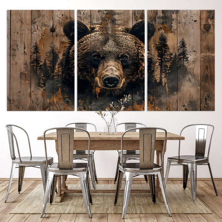 Rustic Bear Wall Art | Triptych Canvas Print | Rustic Cabin Wall Decor | Forest-Inspired Animal Art | Perfect for Farmhouse or Woodland Print