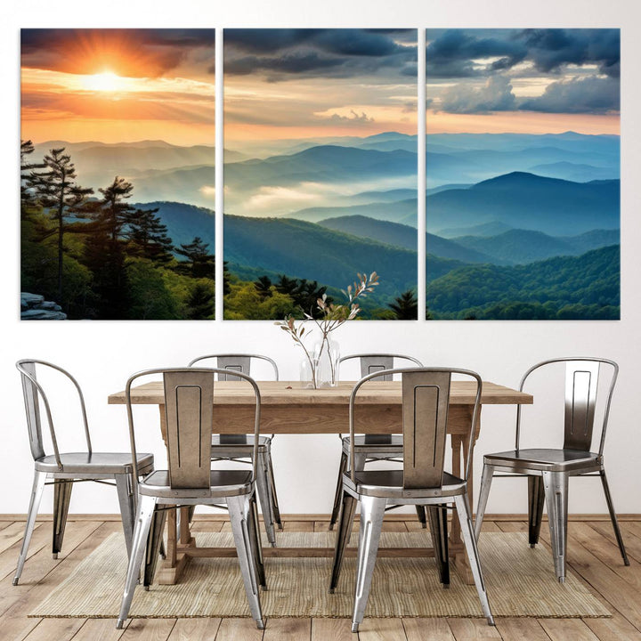 Sunrise Over Mountain Range Wall Art | Canvas Print Ready to Hang | Perfect for Farmhouse Wall Decor, Cabin Wall Art, Nature-Inspired Home