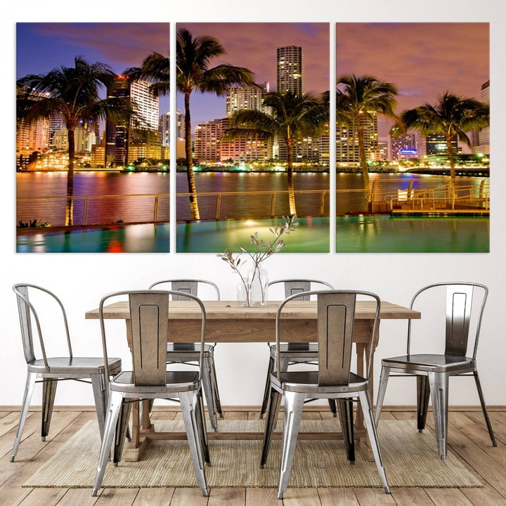 Art mural MIAMI Impression sur toile Miami Skyline avec palmiers