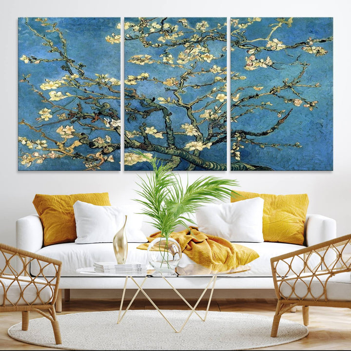 A Van Goghs Almond Blossom canvas print adds a touch of elegance to the wall.