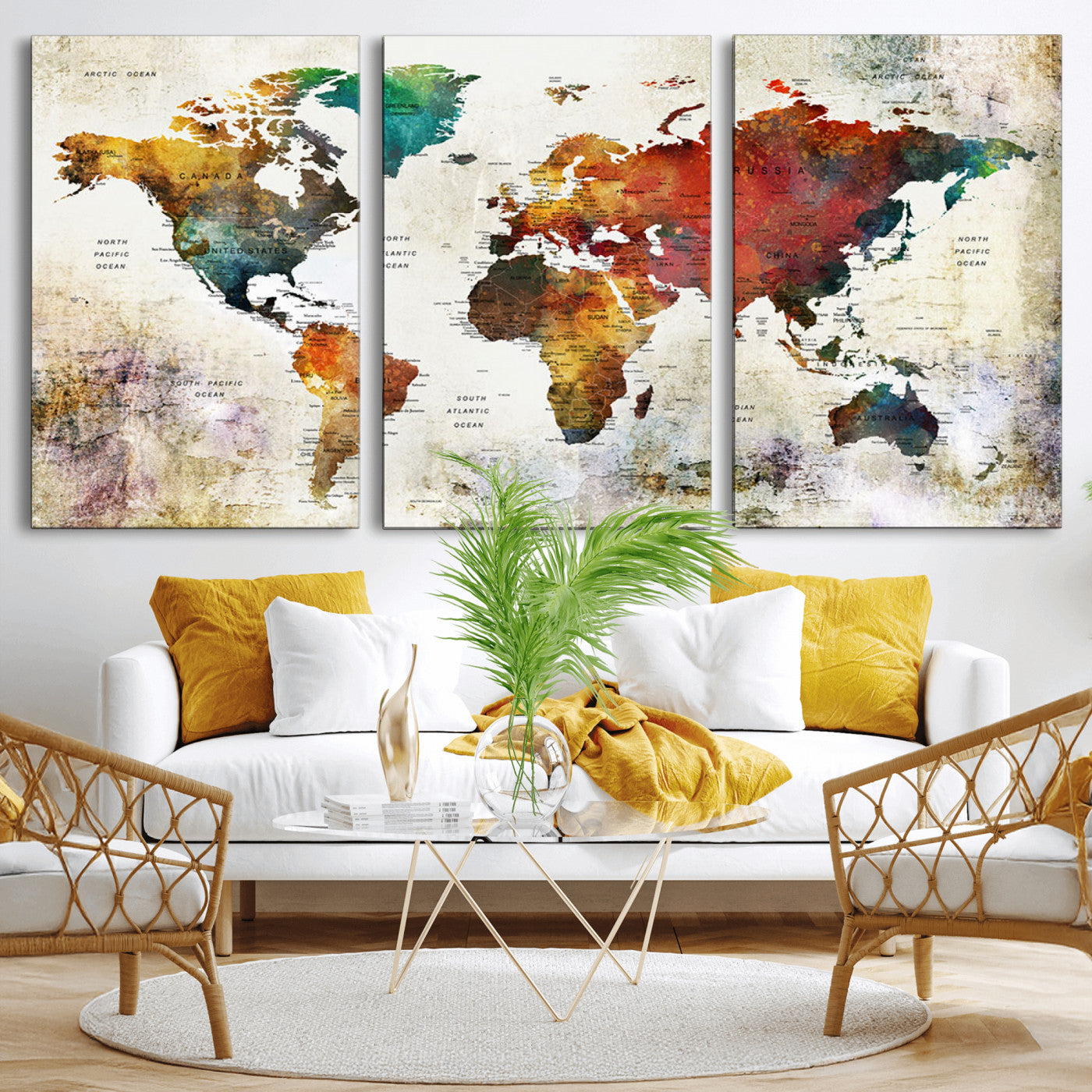 -Push Pin World Map Canvas Print – Framed Wall Art for Couples to Track Their Travels – Anniversary