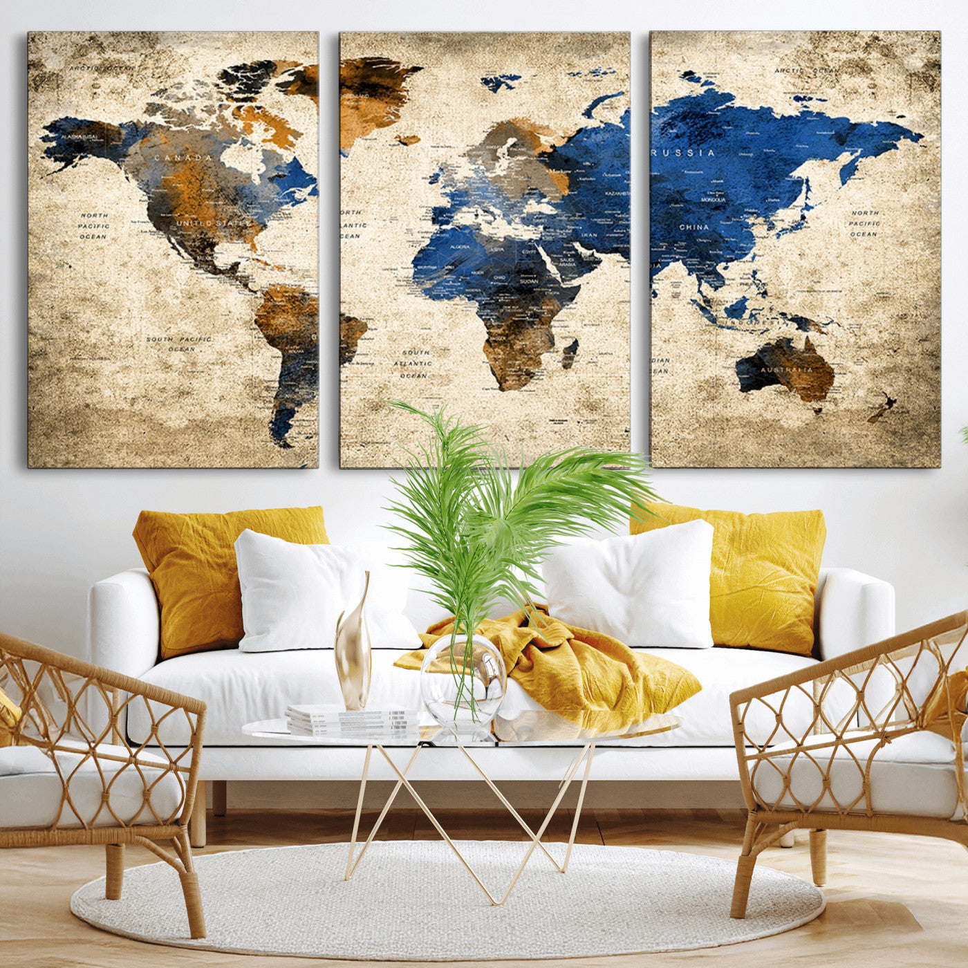 MGV-CV-60X30-3P - Push Pin World Map Canvas Print – Framed Wall Art for Couples to Track Their Travels – Anniversary