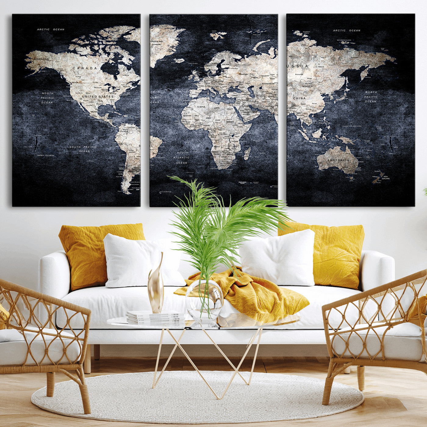 MGV-CV-60X30-3P - World Map Wall Art Canvas Print for Home and Office Decor