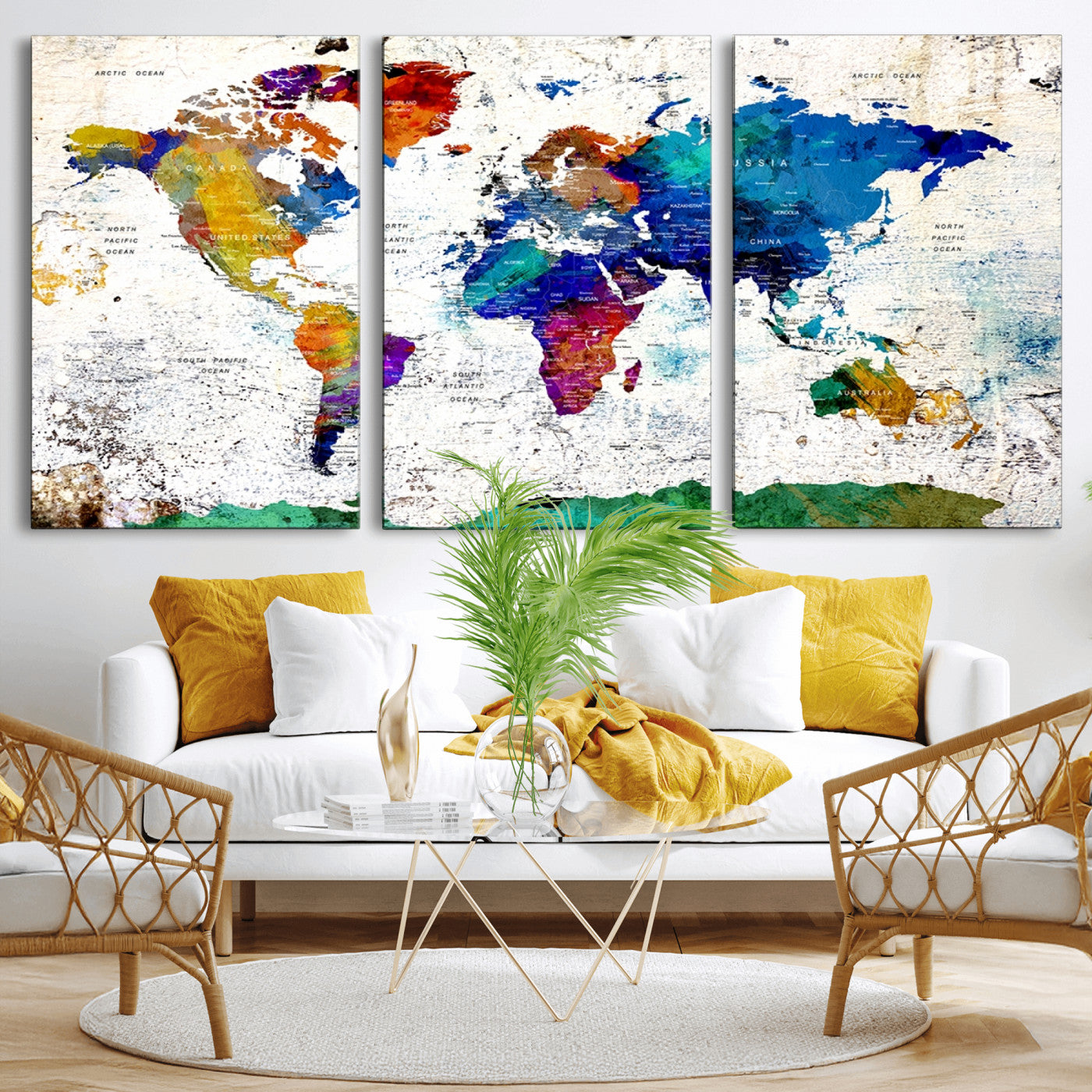 MGV-CV-60X30-3P - Push Pin World Map Canvas Print – Framed Wall Art for Couples to Track Their Travels – Anniversary