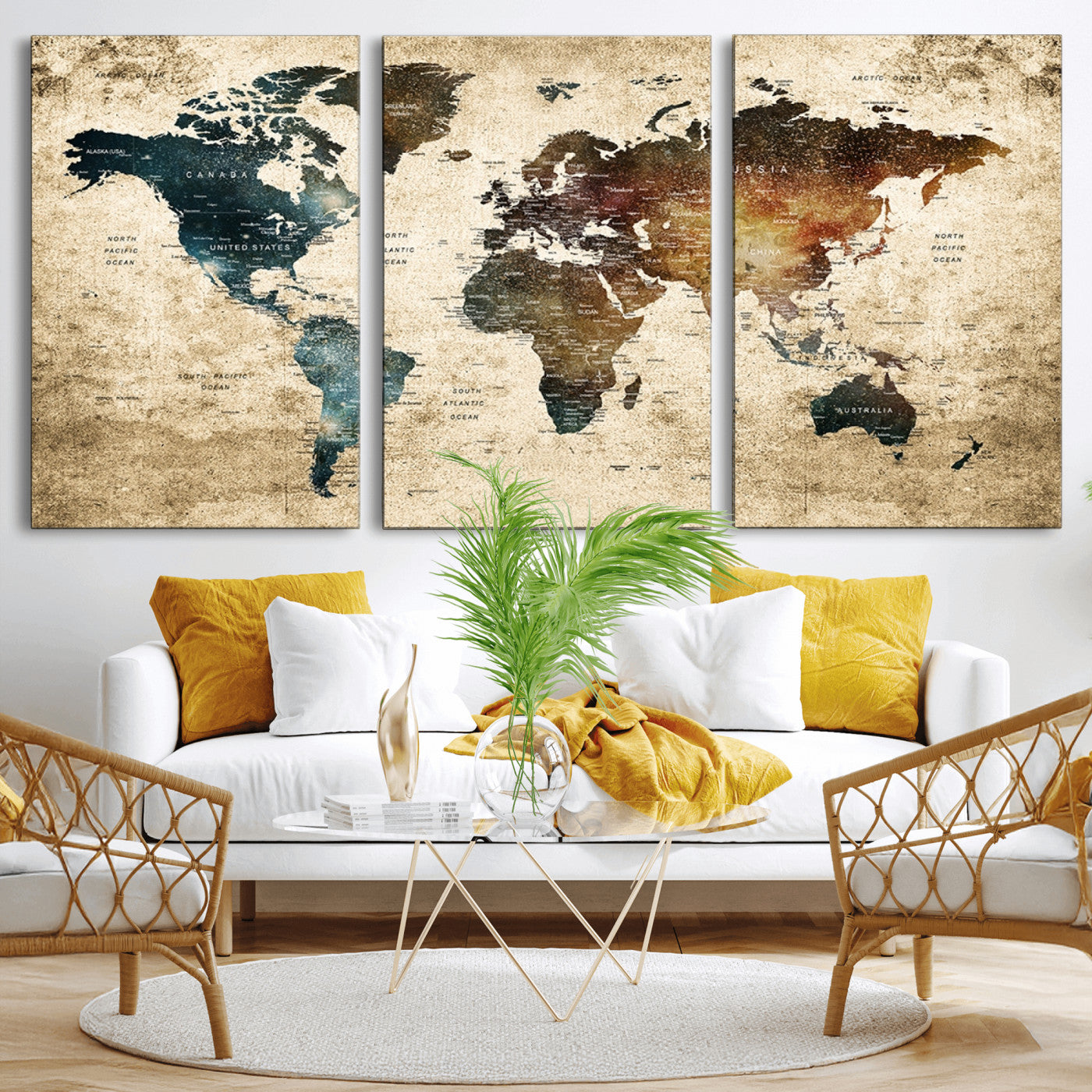 MGV-CV-60X30-3P - Push Pin World Map Canvas Print – Framed Wall Art for Couples to Track Their Travels – Anniversary