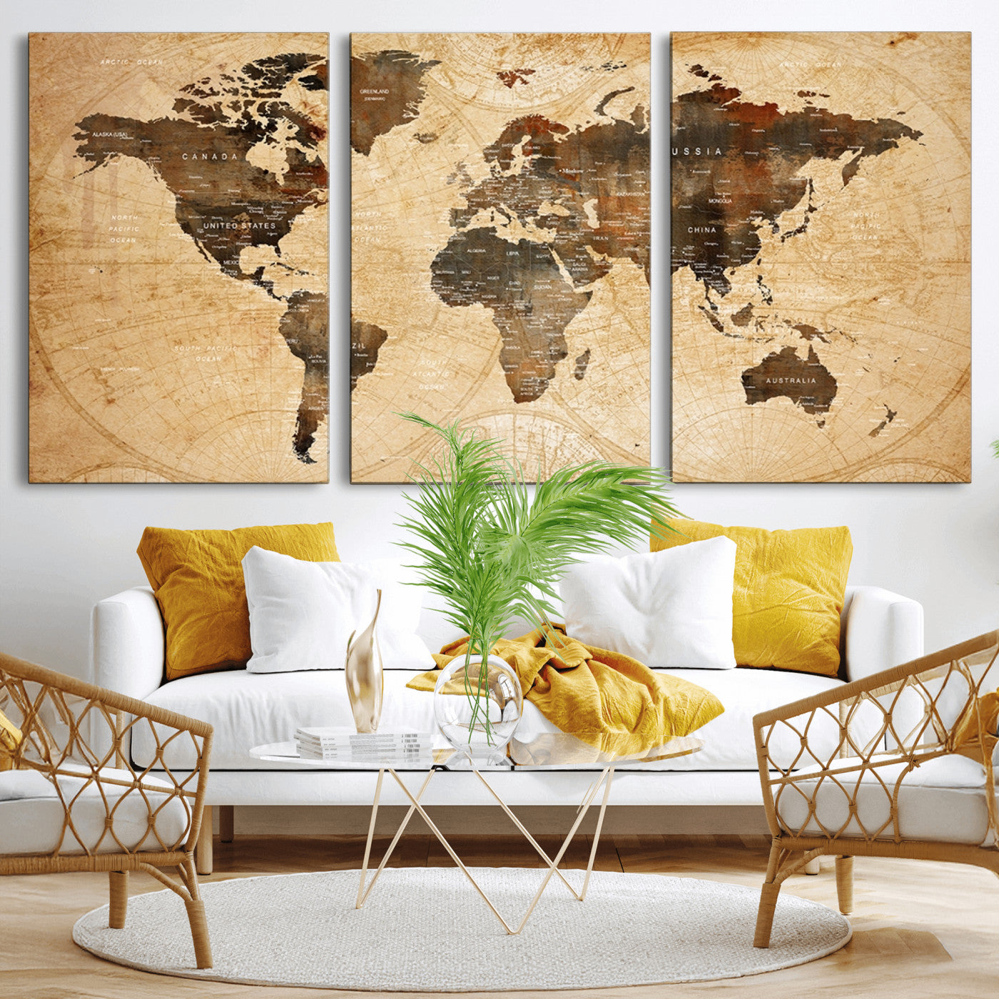MGV-CV-60X30-3P - Push Pin World Map Canvas Print – Framed Wall Art for Couples to Track Their Travels – Anniversary