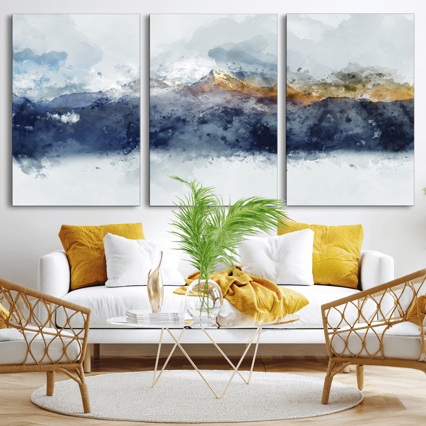 89149-MGV-CV-36X24-Abstract Mountain Range Art Canvas Print | 3 Panel Watercolor Landscape for Living Room, Office, or Bedroom | Large Ready-to-Hang Artwork