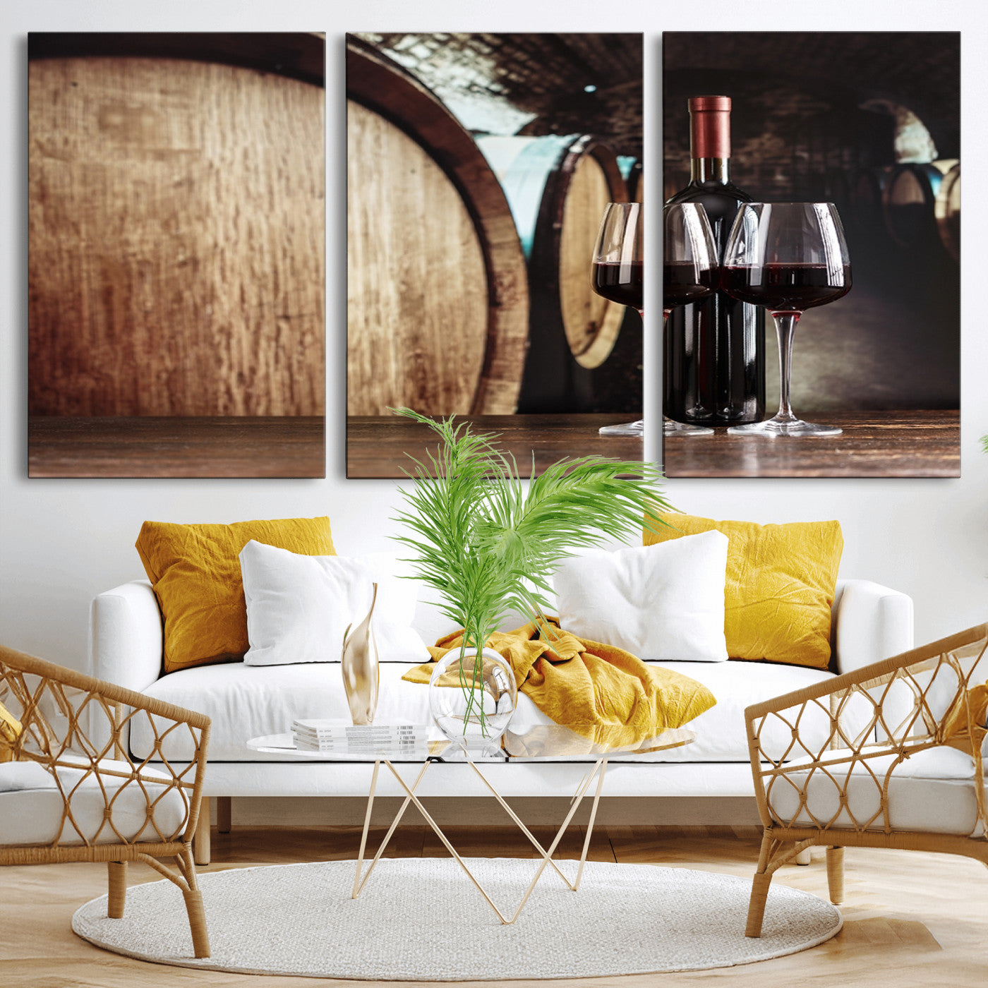 MGV-CV-60X30-3P - Wine and Barrel Wall Art Canvas Print