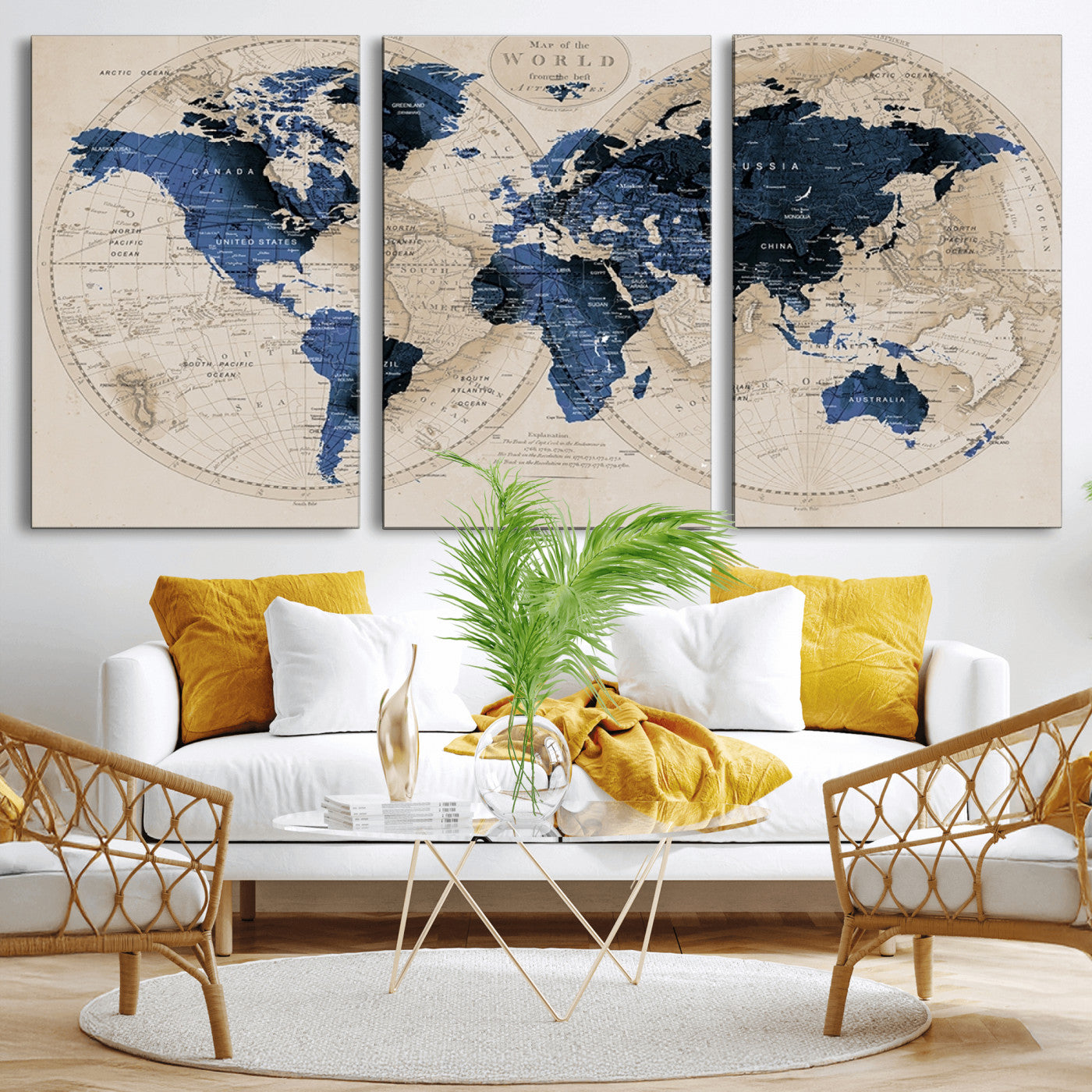 MGV-CV-60X30-3P - World Map Wall Art Canvas Print for Home and Office Decor