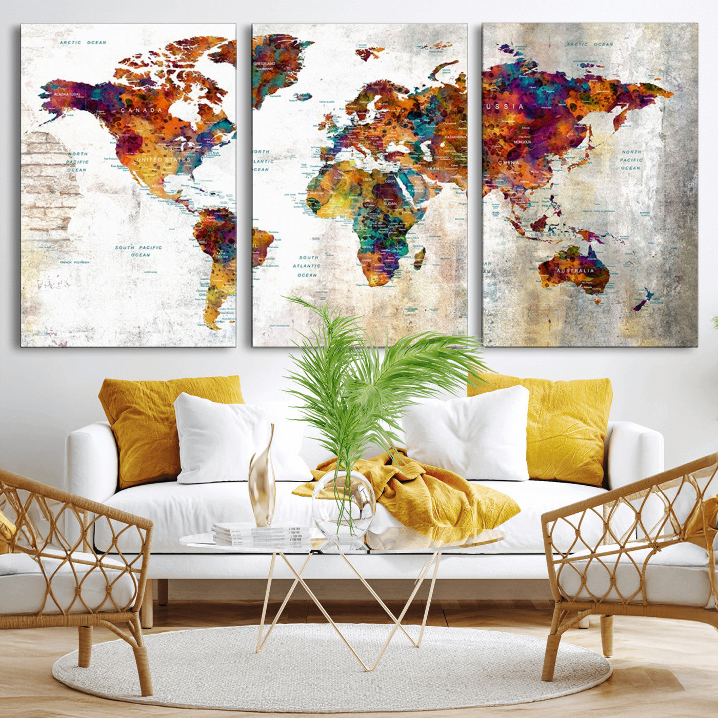 MGV-CV-60X30-3P - Push Pin World Map Canvas Print – Framed Wall Art for Couples to Track Their Travels – Anniversary