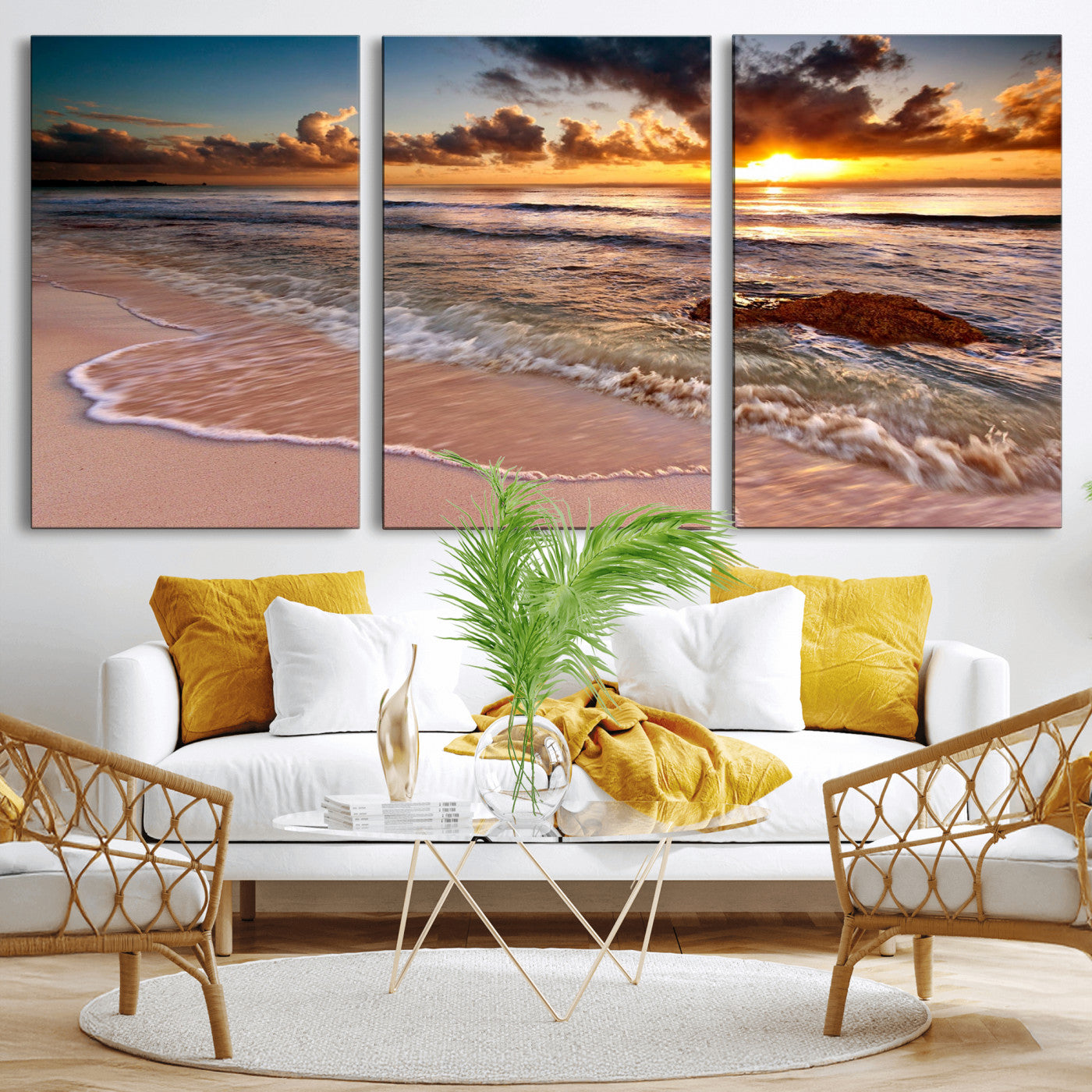 MGV-CV-60X30-3P - Sunset on Ocean Wall Art Canvas Print