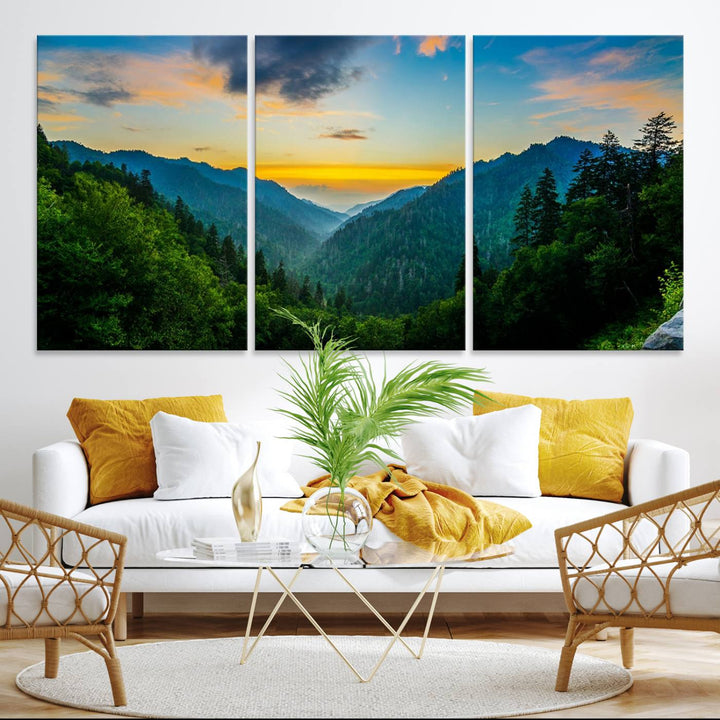 The Glamorous Landscape Canvas Wall Art is featured in the dining room.