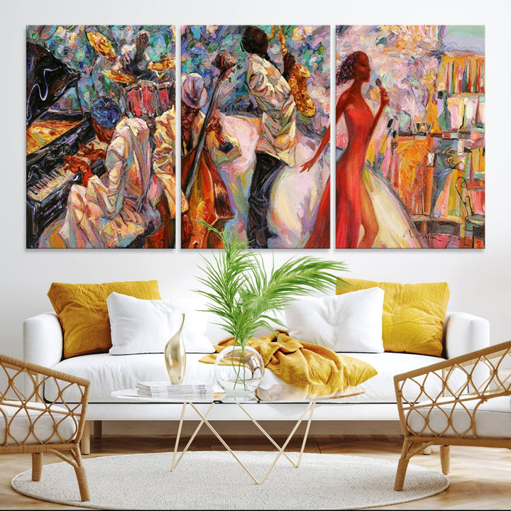 A vibrant 3-panel Afro Jazz band art is displayed prominently.