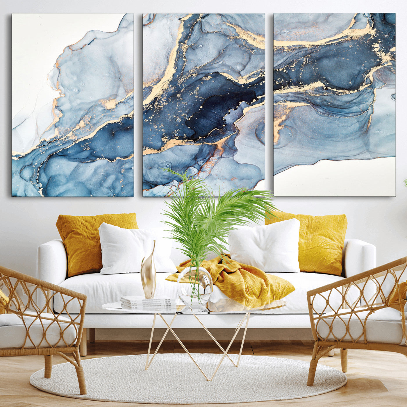 33782-MGV-CV-36X24-Abstract Art Print - Blue Abstract Canvas Wall Art Print Abstract Art Fluid Effect Marble Wall Art