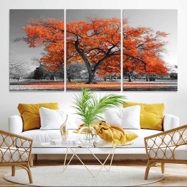 Orange Autumn Tree Canvas Wall Art Print: vibrant fall tree art on canvas.