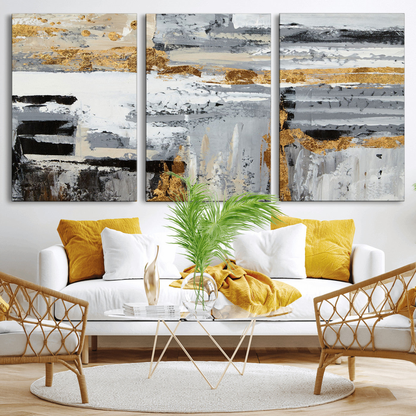 43177-MGV-CV-36X24-Abstract Painting Canvas Wall Art Print Paint Drip Art Brush Strokes Gray Artwork