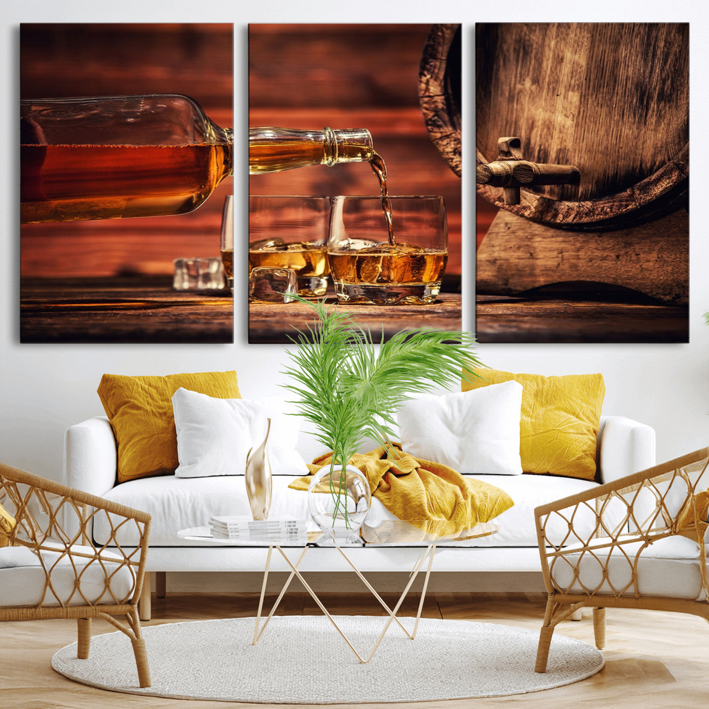 MGV-CV-60X30-3P - Whiskey and Cigar Canvas Wall Art | 3 Panel Bar Room Decor for Home Lounge, Office, or Man Cave |