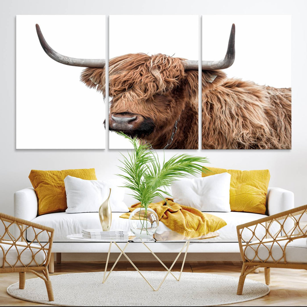 Self Portrait of Highland Cow Canvas Wall Art Print with UV coating.