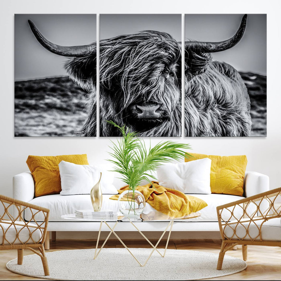 The Black and White Cow Wall Art Canvas Print is displayed.