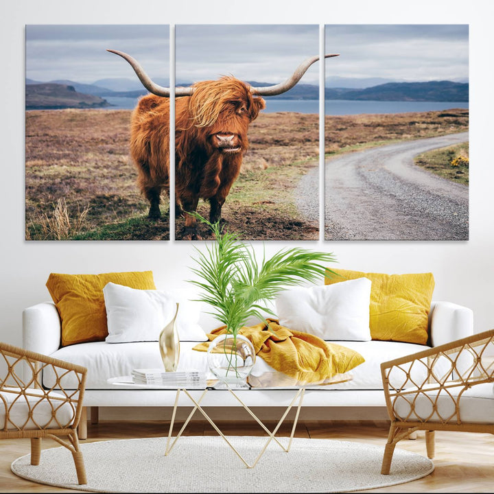 The Longhorn Highland Cow Canvas Wall Art is prominently displayed.