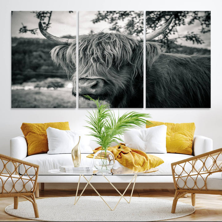 The Highland Cow Wall Art Canvas Print is displayed.