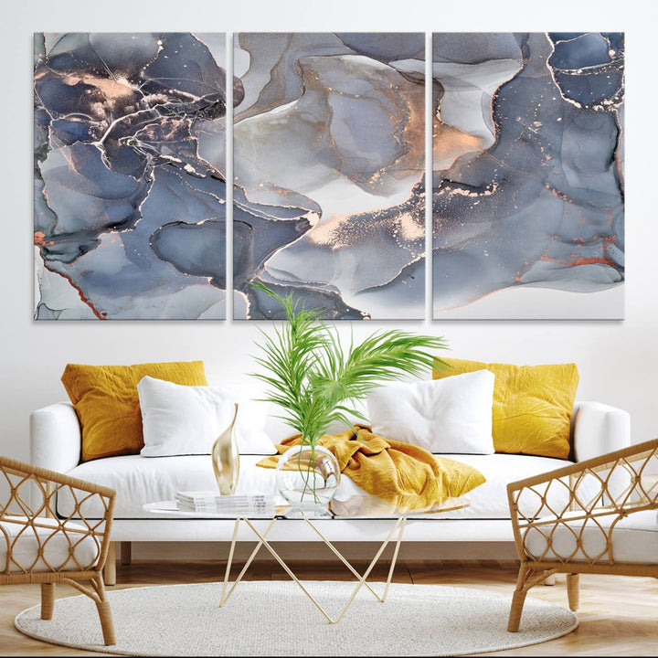 Contemporary Art Gray Gold Abstract Canvas Print.