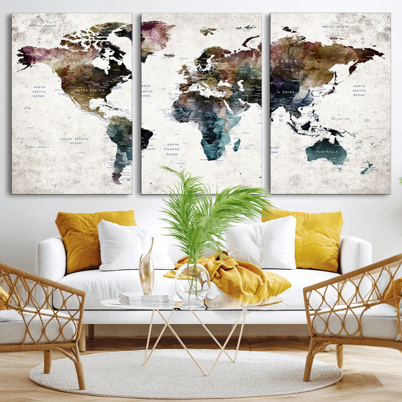 MGV-CV-60X30-3P - Push Pin World Map Canvas Print – Framed Wall Art for Couples to Track Their Travels – Anniversary