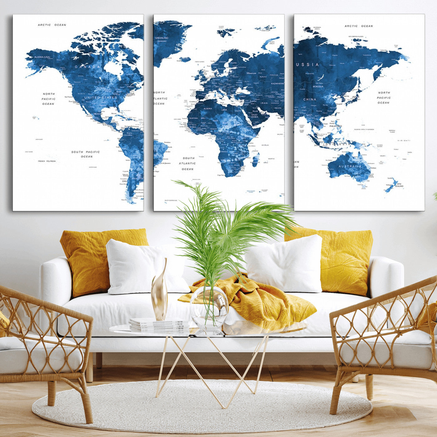 MGV-CV-60X30-3P - Push Pin World Map Canvas Print – Framed Wall Art for Couples to Track Their Travels – Anniversary