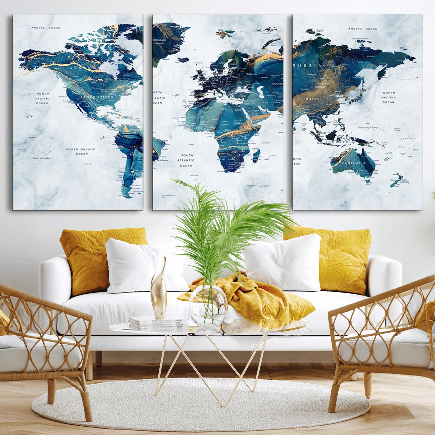 MGV-CV-60X30-3P - Push Pin World Map Canvas Print – Framed Wall Art for Couples to Track Their Travels – Anniversary