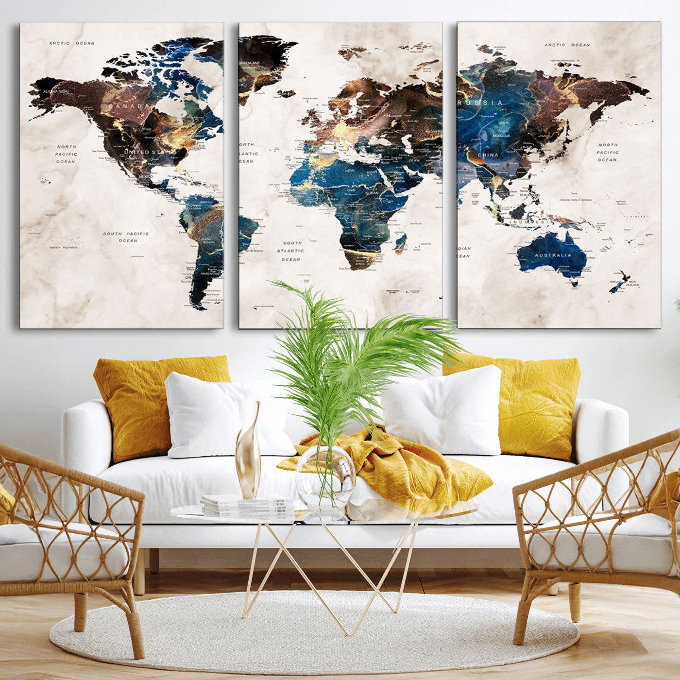 MGV-CV-60X30-3P - Push Pin World Map Canvas Print – Framed Wall Art for Couples to Track Their Travels – Anniversary