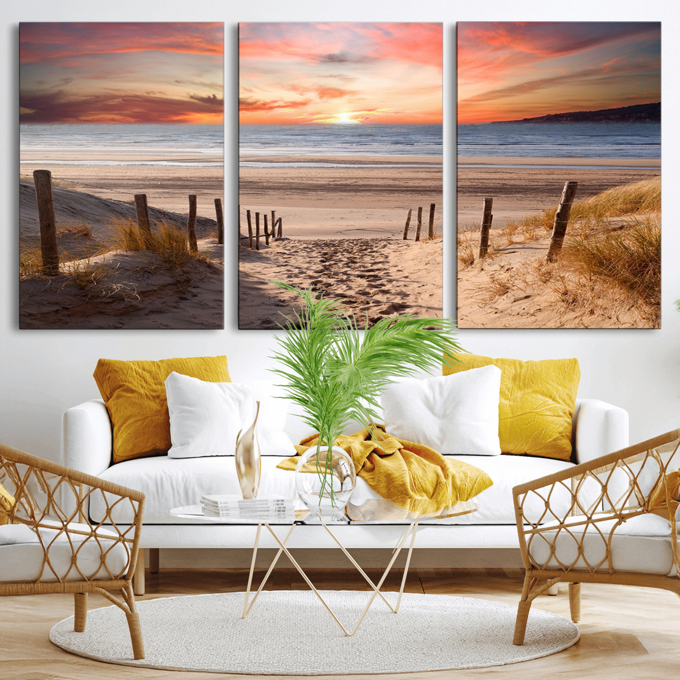 MGV-CV-60X30-3P - Sunset on the Sea Wall Art Canvas Print