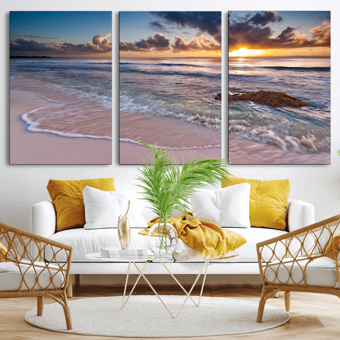 MGV-CV-60X30-3P - Sea Ocean Sunset Beach Wall Art Canvas Print