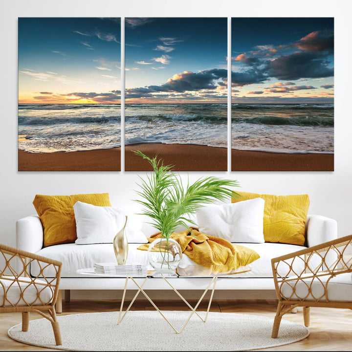 Ocean Beach Wall Art Canvas Print hangs prominently.