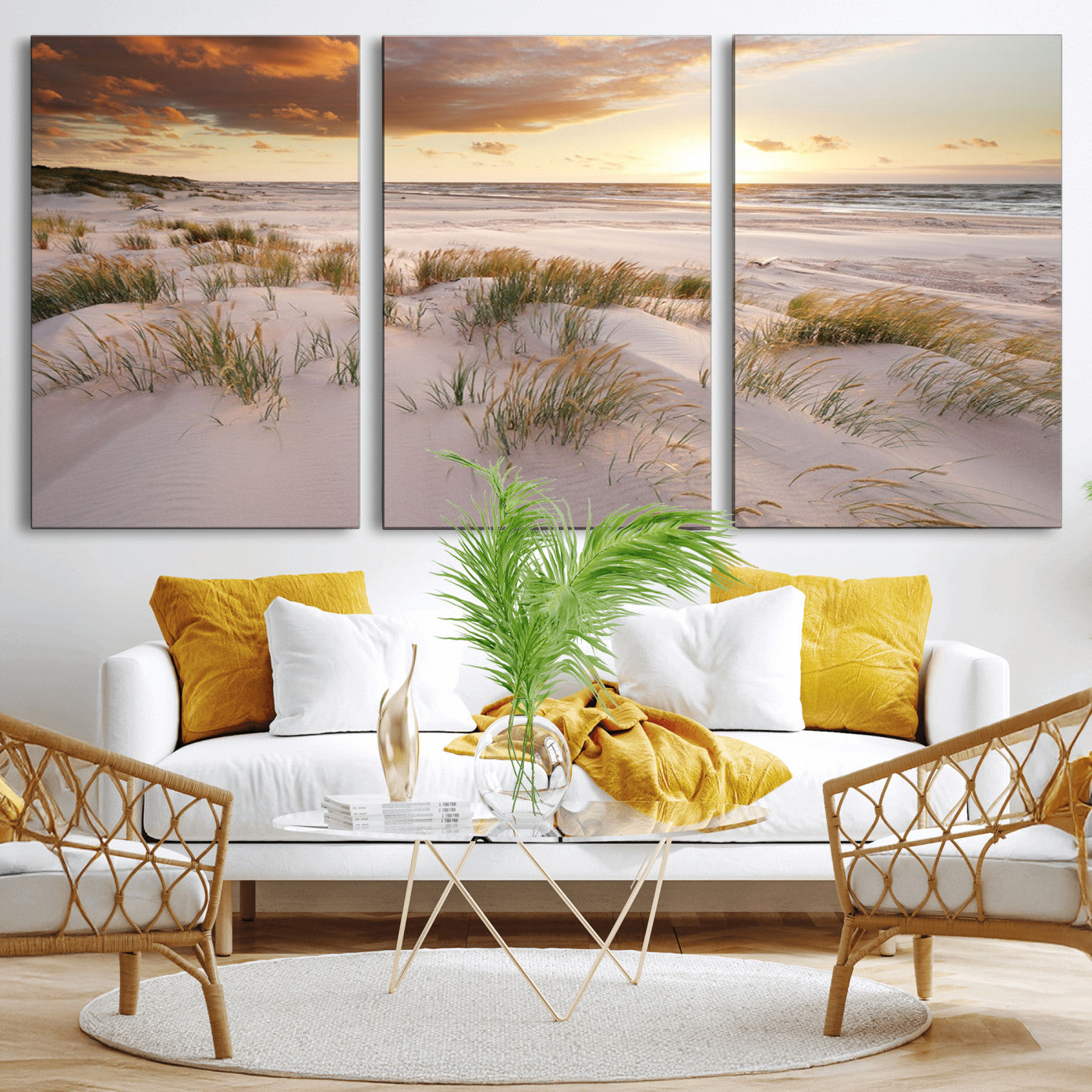 MGV-CV-60X30-3P - Flight Over Coastal Beach Landscape, Flight Over Coastal Beach Print Canvas Wall Art