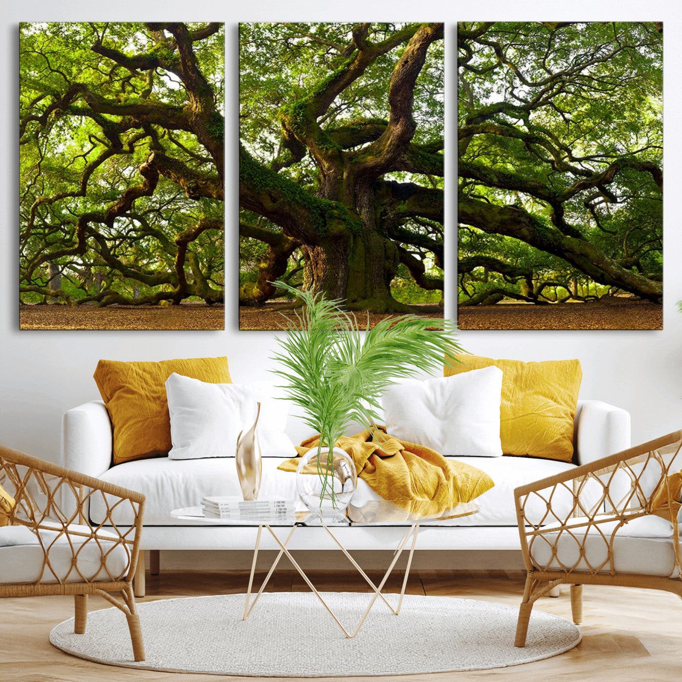 MGV-CV-60X30-3P - Angel Oak Tree Wall Art Canvas Print | Forest Tree Nature Photography Print on Canvas | Large Triptych Art for Living Room or Office Decor