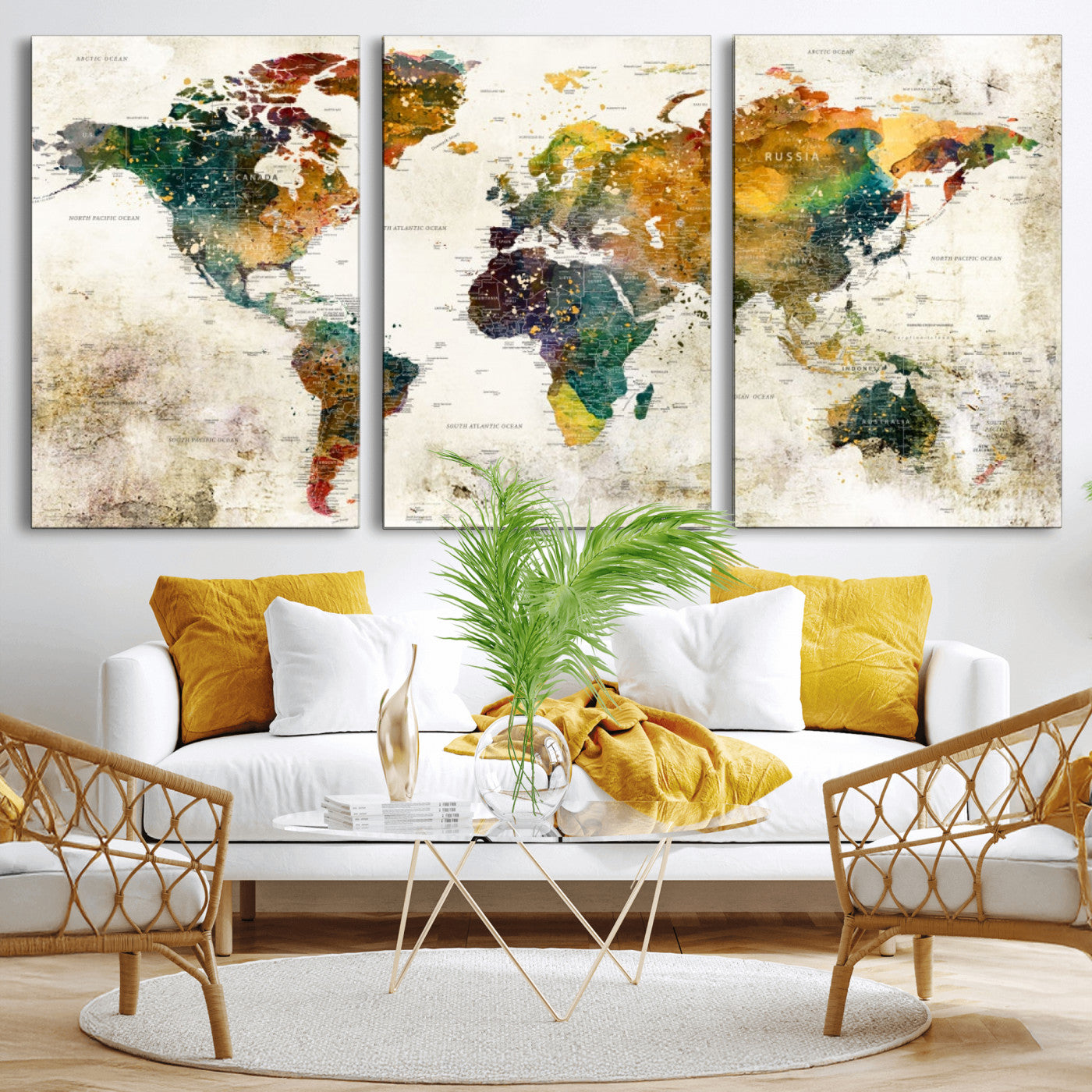 MGV-CV-60X30-3P - Push Pin World Map Canvas Print – Framed Wall Art for Couples to Track Their Travels – Anniversary