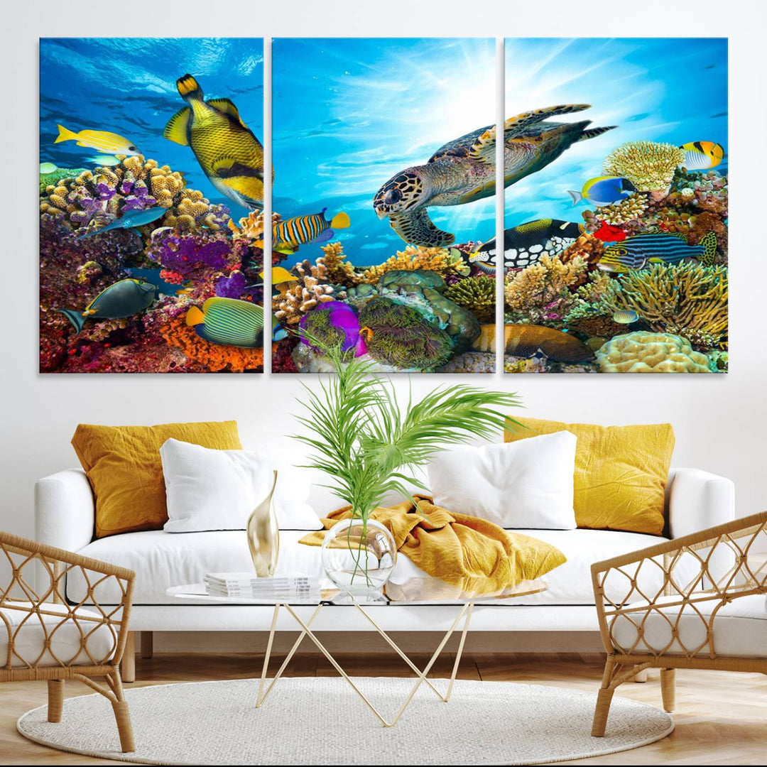 Aquatic Life Sea Turtles Fish Wall Art on canvas, perfect for adding a touch of marine beauty to your space.