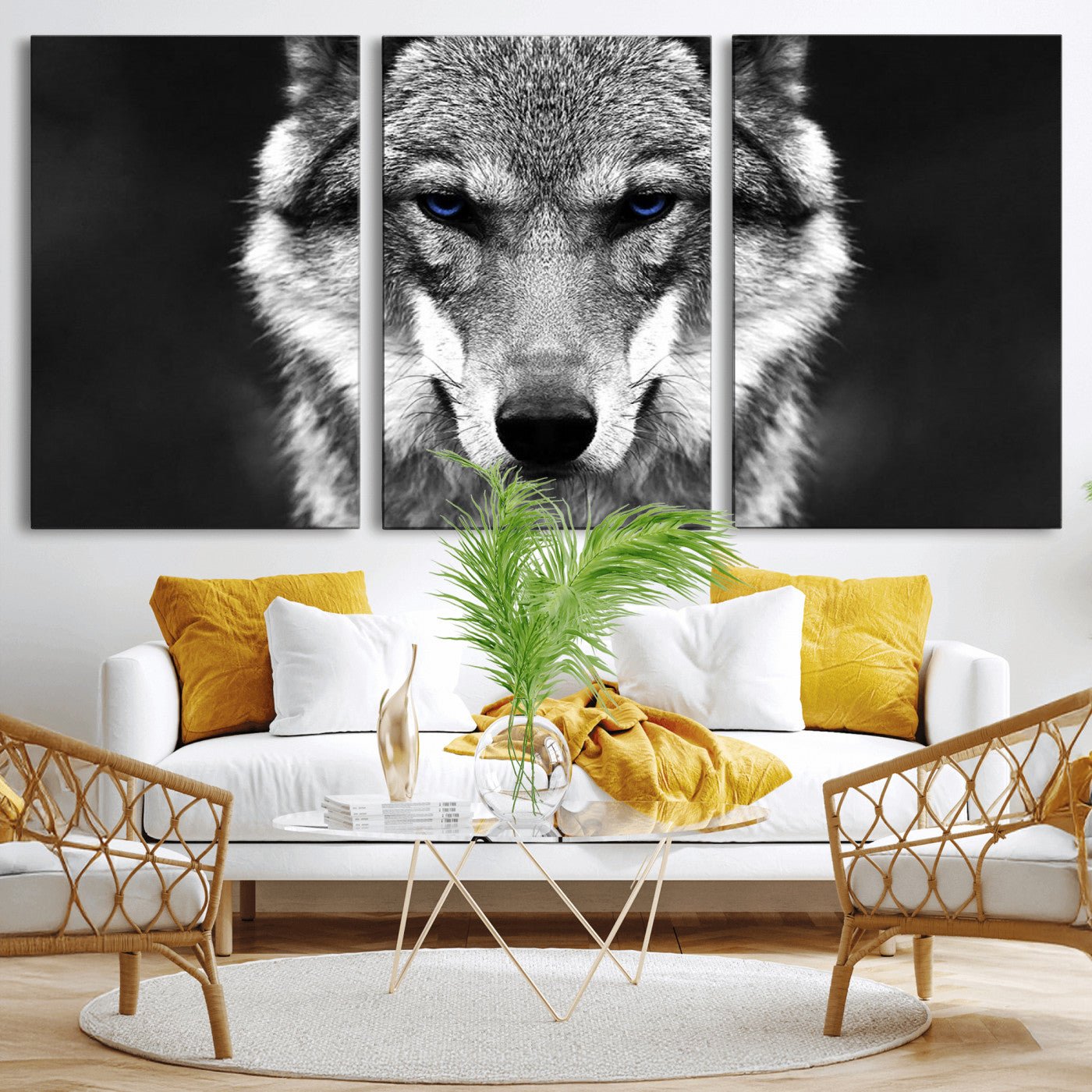 MGV-CV-60X30-3P - Black and White Wild Wolf Wall Art Canvas Print
